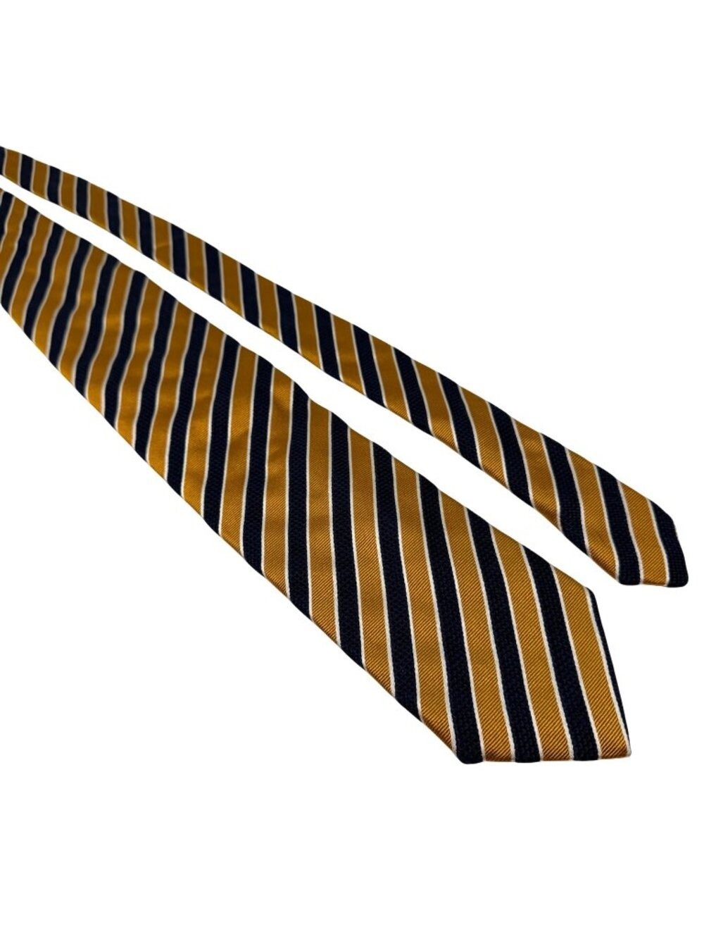 Pal Zileri Woven Silk Wool Tie Gold Navy White Stripe Repp Necktie Italy 59 in